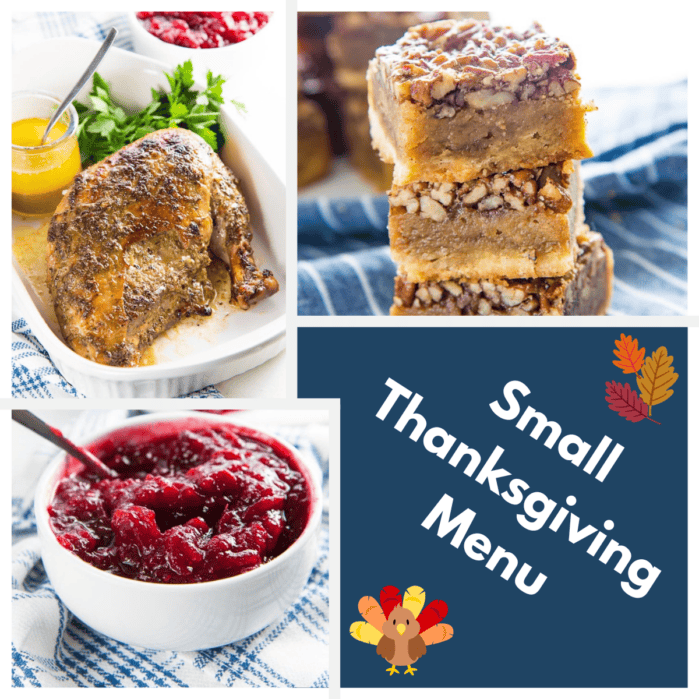 Roasted turkey, stacked pecan pie bars and cranberry sauce.